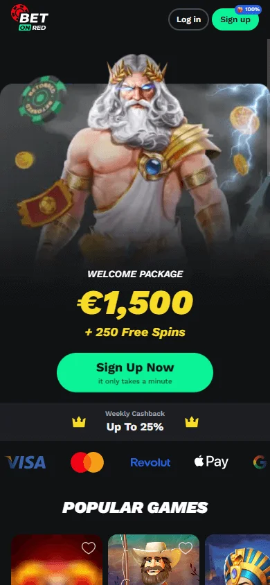 Betonred Casino mobile browser home interface